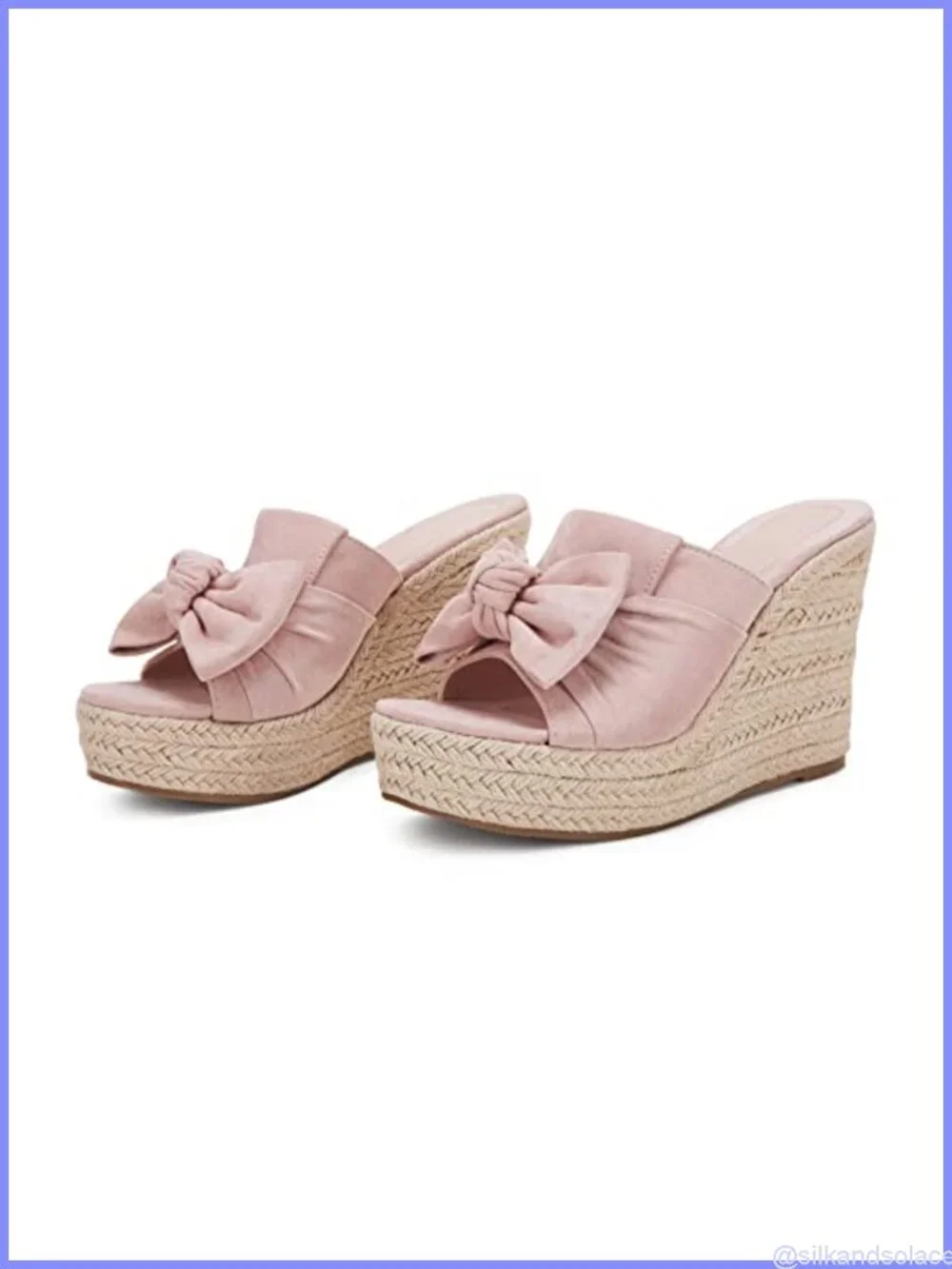 Womens Suede Faux Leather Platform Espadrille Wedge Slide Sandals Bow